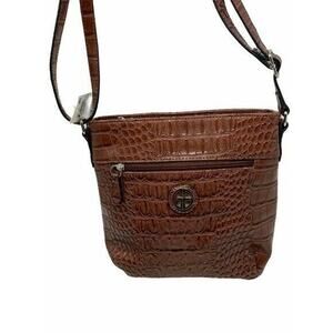 Gianni Bernini Brown Solid Croc Style Bucket Bag purse